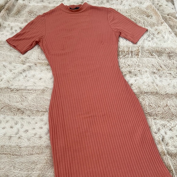 Ribbed Bodycon Turtleneck Fitted Dress w Open Back - Picture 1 of 6